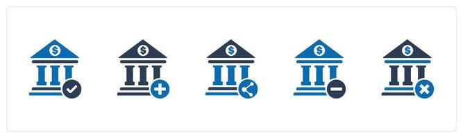 A set of 5 business icons as approve bank, add bank, bank share vector