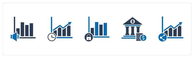 A set of 5 business icons as speaker graph, growth time, growth security vector
