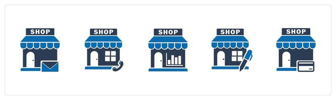 A set of 5 business icons as email shopping, calling store, revenue store vector
