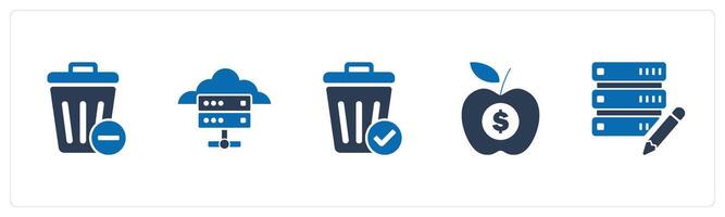 A set of 5 business icons as recycle bin, cloud server, trash bin vector
