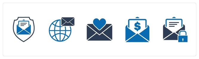 A set of 5 business icons as message security, global message, favorite message vector