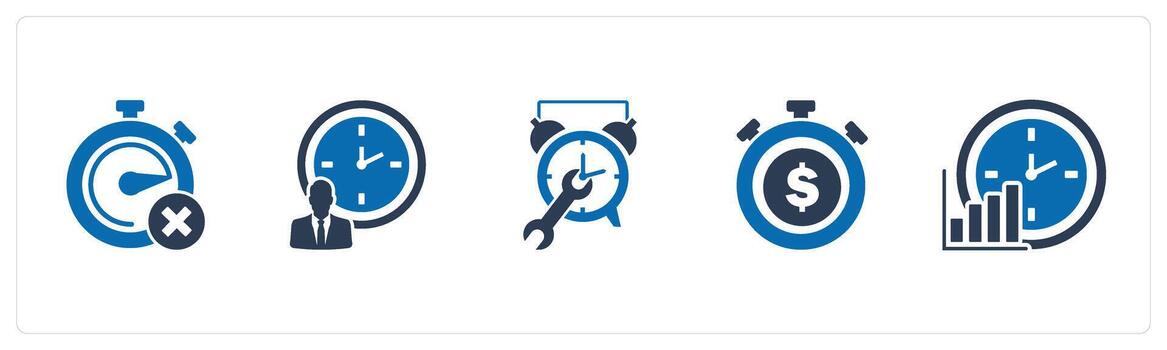 A set of 5 business icons as wrong time, time management, time settings vector