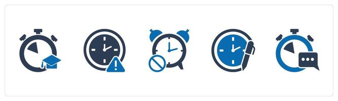 A set of 5 business icons as study time, time maintenance, time prohibited vector