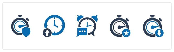 A set of 5 business icons as time security, up time, message alarm vector