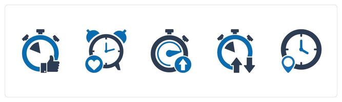 A set of 5 business icons as like time, favorite clock, up time vector