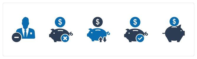 A set of 5 business icons as remove user, remove savings, bank transaction vector