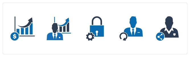 A set of 5 business icons as revenue growth, business growth, lock settings vector