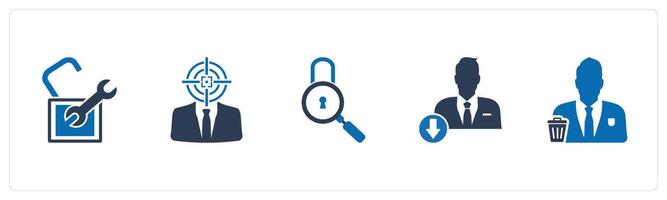 A set of 5 business icons as settings, business target, lock search vector