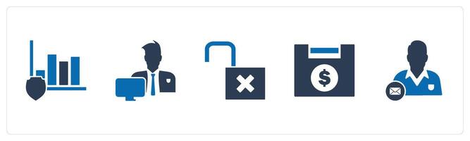 A set of 5 business icons as graph security, office work, lock vector