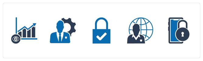 A set of 5 business icons as view analysis, business management, lock vector