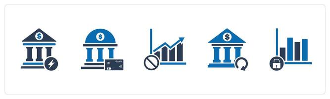 A set of 5 business icons as fast banking, online banking, graph prohibited vector