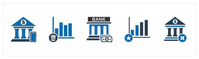 A set of 5 business icons as digital banking, trash graph, financial institution vector