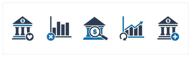 A set of 5 business icons as favorite bank, wrong growth, search bank vector