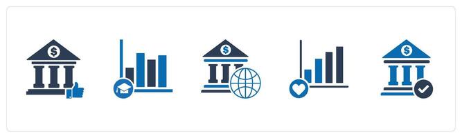 A set of 5 business icons as like graph, education graph, global banking vector