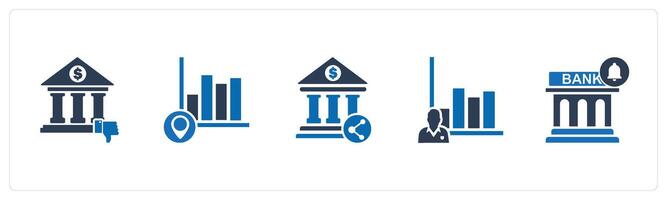 A set of 5 business icons as dislike bank, graph location, bank share vector