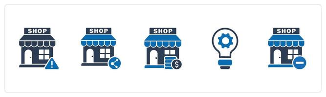 A set of 5 business icons as store maintenance, share store, revenue store vector