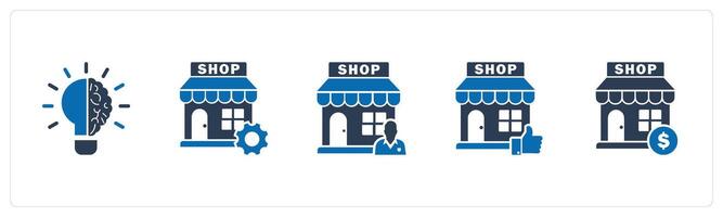 A set of 5 business icons as brainstorming, store renovation, shop owner vector
