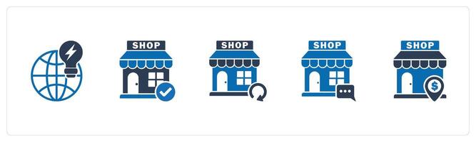 A set of 5 business icons as generate idea, approve store, update store vector