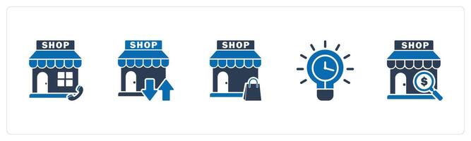 A set of 5 business icons as calling store, transformation store, shopping bag vector