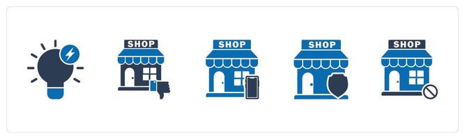 A set of 5 business icons as fast idea, dislike store, m commerce vector