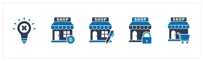 A set of 5 business icons as wrong idea, view store, edit store vector