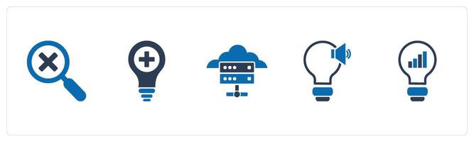 A set of 5 business icons as wrong search, create idea, cloud server vector