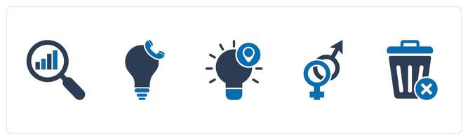 A set of 5 business icons as search analytics, calling idea, idea location vector