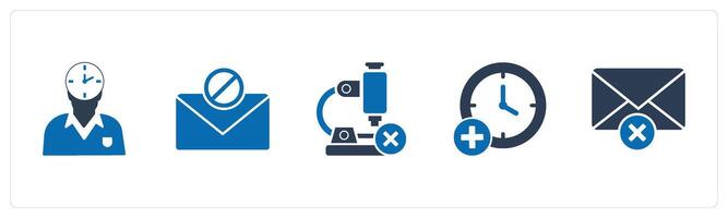 A set of 5 business icons as time management, forbidden chat, remove microscope vector