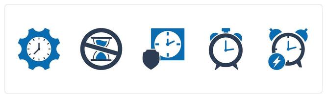 A set of 5 business icons as time management, no patience, time security vector