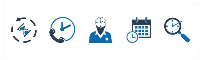 A set of 5 business icons as sandglass, call on time, time management vector