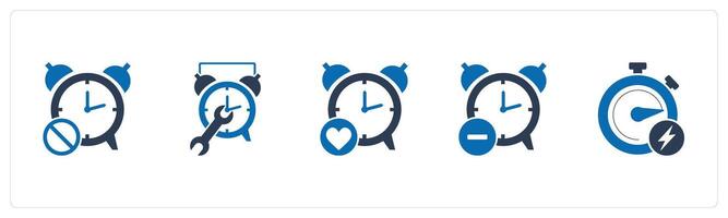 A set of 5 business icons as time prohibited, time settings, favorite clock vector