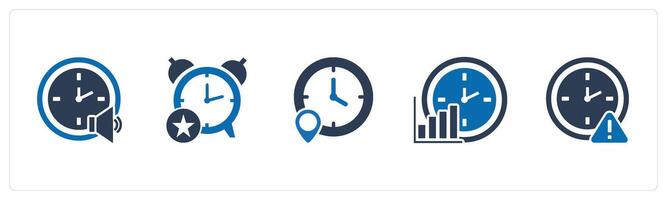 A set of 5 business icons as time speaker, favorite time, time location vector
