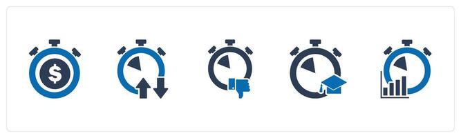 A set of 5 business icons as time is money, synchronize time, like time vector