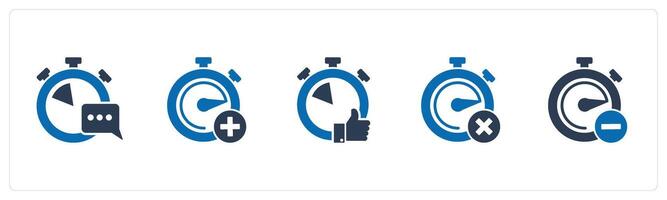 A set of 5 business icons as message time, add time, like time vector