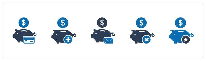 A set of 5 business icons as card savings, add savings, savings mess vector
