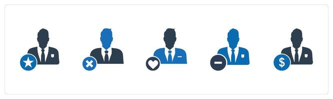 A set of 5 business icons as star employee, wrong user, favorite user vector