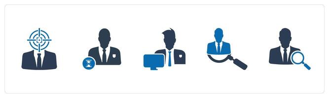 A set of 5 business icons as business target, time management, office work vector