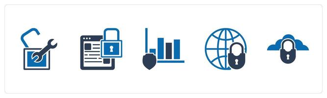 A set of 5 business icons as settings, webpage security, graph security vector
