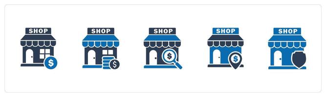 A set of 5 business icons as revenue store, search store, store security vector
