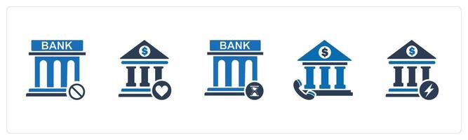A set of 5 business icons as bank prohibited, favorite bank, bank time vector