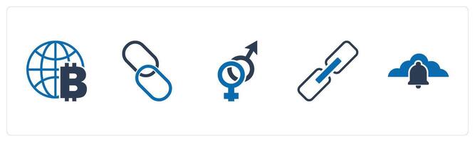 A set of 5 business icons as global currency, link, gender vector