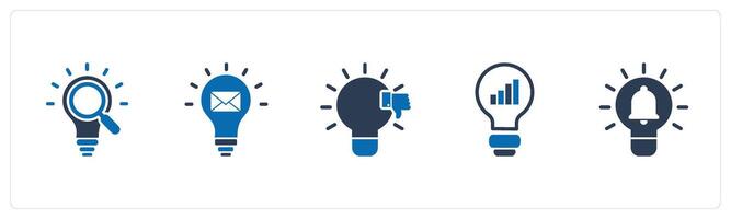 A set of 5 business icons as search idea, message idea, dislike idea vector
