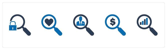 A set of 5 business icons as search lock, favorite search, search employee vector
