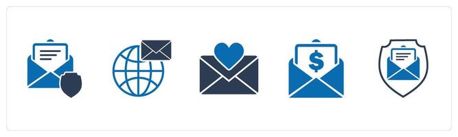 A set of 5 business icons as message security, global message, favorite message vector