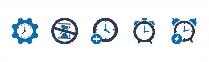 A set of 5 business icons as time management, no patience, add time vector