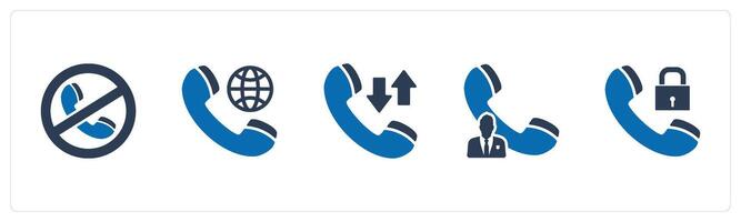 A set of 5 Contact icons as call prohibited, international call, synchronize call vector