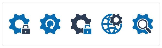 A set of 5 Contact icons as setting protection, global setting, setting protection vector
