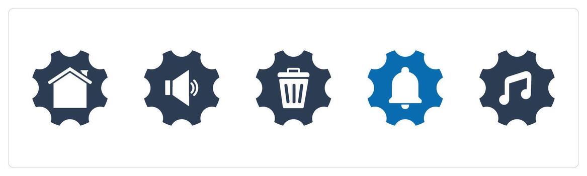 A set of 5 Contact icons as home settings, volume settings, remove setting vector