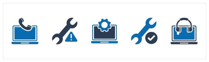 A set of 5 Contact icons as online contacts, optimization, laptop setting vector