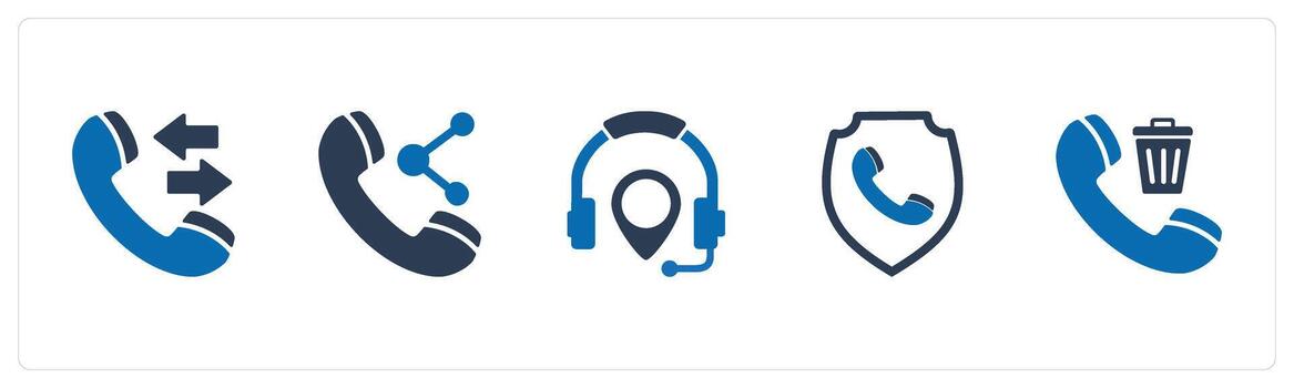 un conjunto de 5 5 contacto íconos como sincronizar llamar, compartir llamar, auricular ubicación vector